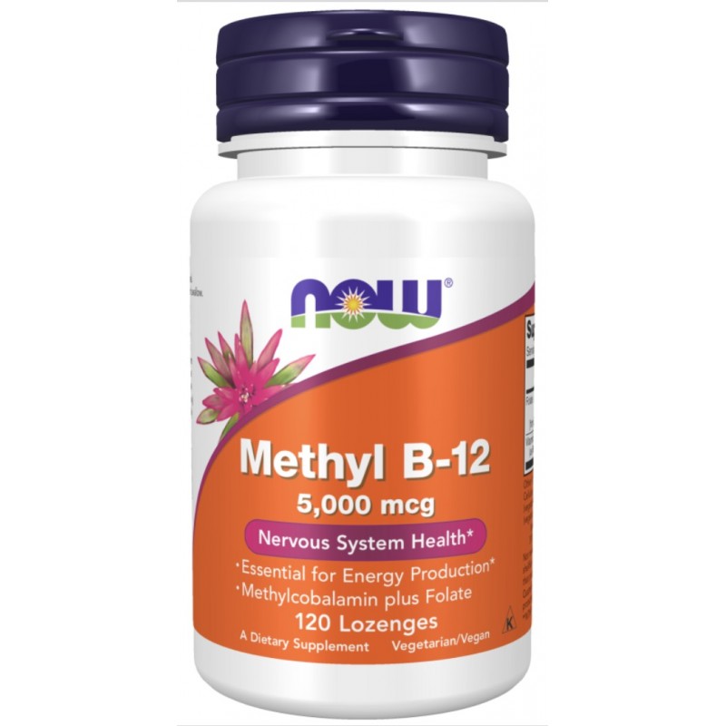 NOW Metüül B-12 foolhappega 5000 mcg 120 pastille tabletid